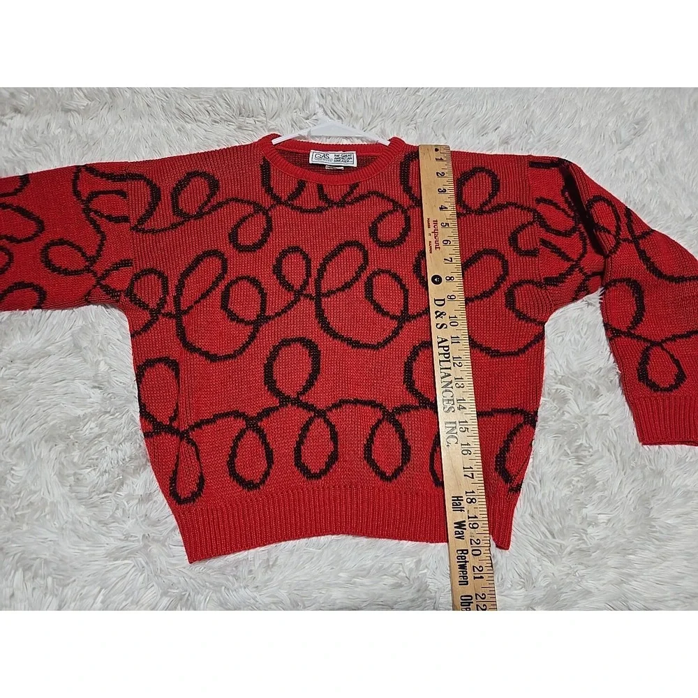 Vintage Abstract Sweater 80s S/M Pullover Knit All-Over Red GAS Great‎ American